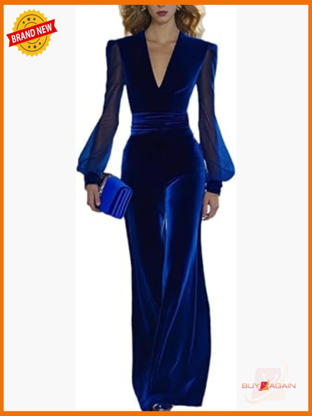 Long Sleeve V-Neck Velvet Jumpsuit Wide Leg Party Outfit